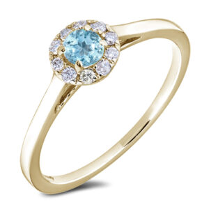 Brazilian Aquamarine and Canadian Diamond Halo Ring in Yellow Gold