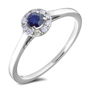Sapphire and Canadian Diamond Halo Floral Ring in White Gold