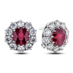 De Beers Forevermark Diamond and Thai Ruby Halo Earrings in 18K White Gold
