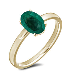 Oval Emerald and Canadian Diamond Hidden Halo Ring in Yellow Gold