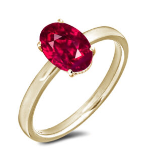 Oval Ruby and Canadian Diamond Hidden Halo Ring in Yellow Gold