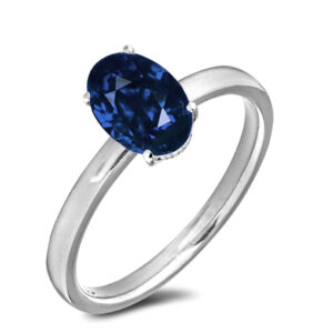 Oval Sapphire and Canadian Diamond Hidden Halo Ring in White Gold