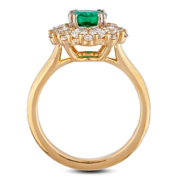 Brazilian Emerald and De Beers Forevermark Diamond Halo Ring in 18K Yellow Gold - Image 3