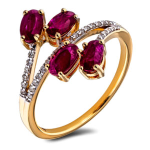 4 Stone Ruby Ring with Canadian Diamond Accents In Yellow Gold