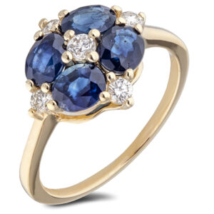 Canadian Diamond And Sapphire Flower Halo Ring In Yellow Gold
