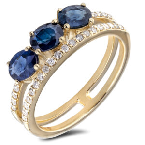 Australian Sapphire and Double Row Diamond Ring in Yellow Gold
