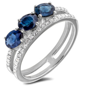 Australian Sapphire and Double Row Diamond Ring in White Gold