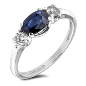Sapphire and Canadian Diamond Three Stone Ring in White Gold