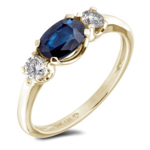 Sapphire and Canadian Diamond Three Stone Ring in Yellow Gold