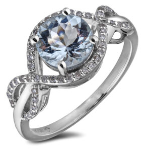 1 Carat Aquamarine and Canadian Diamond Halo Twist Ring in White Gold