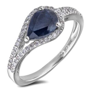 Australian Sapphire and Canadian Diamond Split Shank Halo Ring in White Gold
