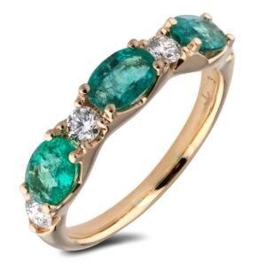 Oval Emerald and De Beers Forevermark Diamond Anniversary Ring in 18K Yellow Gold
