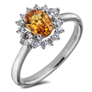 Ceylon Yellow Sapphire and De Beers Forevermark Diamond Halo Ring in 18K White Gold