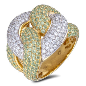 Green Sapphire & Diamond Anniversary Ring in 18K Yellow Gold