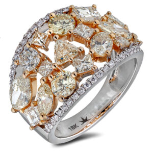 Fancy Light Yellow Diamond Mosaic Wide Anniversary Ring in 18K Gold