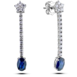 1.80 Carat TW Ceylon Sapphire and Diamond Dangle Earrings in 18K White Gold