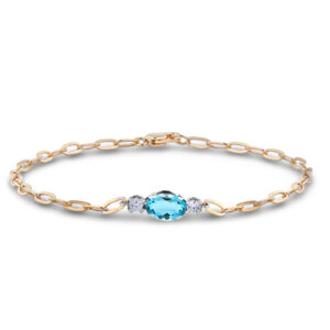 Oval Topaz and Canadian Diamond 3-Stone Paperclip Bracelet In Yellow and White Gold