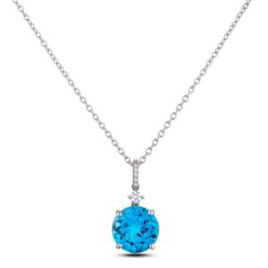 Blue Topaz and Diamond Pendant in 14K White Gold