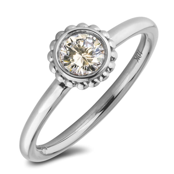 Round Brilliant Cut Canadian Diamond Bezel Set Solitaire Ring in White Gold