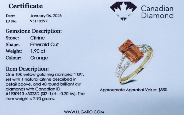 Citrine and Canadian Diamond Split Shank Ring in Yellow Gold