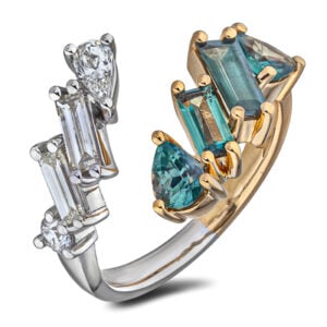 Brazilian Color Changing Alexandrite & De Beers Forevermark Diamond Mosaic Open Bypass Ring in 18K Gold