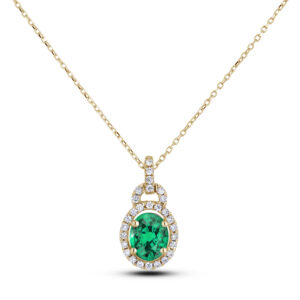 Oval Emerald and Canadian Diamond Halo Pendant in 14K Yellow Gold