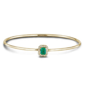 Brazilian Emerald and Diamond Halo Bangle in 18K Yellow Gold