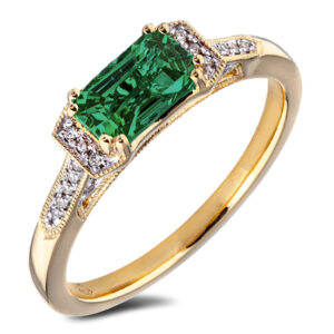 Green Sapphire and Canadian Diamond East West Ring in Yellow Gold