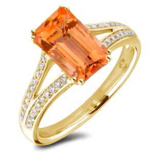 Citrine and Canadian Diamond Split Shank Ring in Yellow Gold