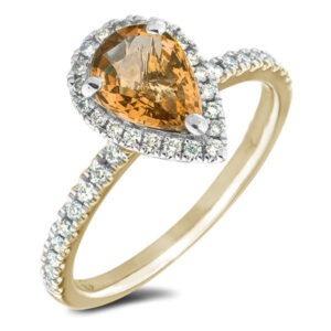 Pear Shaped Citrine and Canadian Diamonds Halo Ring in Yellow Gold