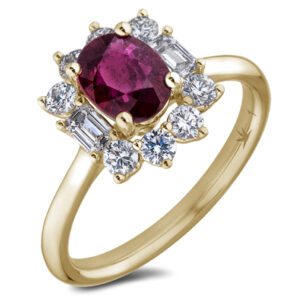 Madagascar Non Heated Ruby & De Beers Forevermark Diamond Halo Ring in 18K Yellow Gold