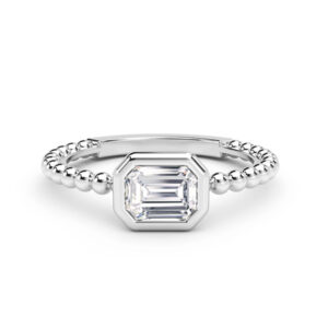De Beers Forevermark Emerald Cut Diamond Bezel Set Solitaire Ring in 18K White Gold