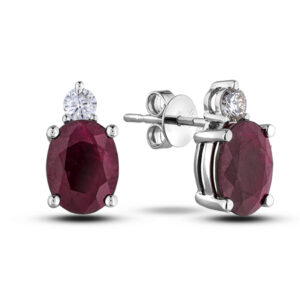 2.68 Carat TW Ruby and Canadian Diamond Stud Earrings in White Gold