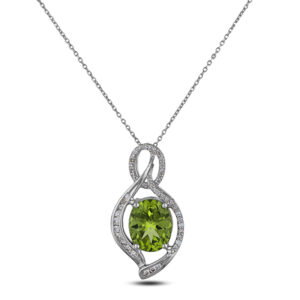 Oval Peridot & Diamond Pendant in 14K White Gold