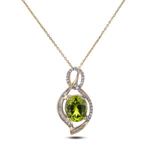 Oval Peridot & Diamond Pendant in 14K Yellow Gold