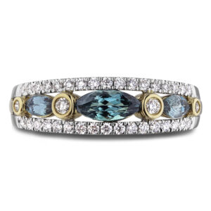 Color Changing Alexandrite & Diamond Anniversary Ring in 18K Gold