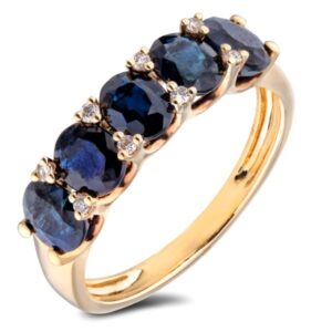 Oval Shaped Blue Sapphire Ring with Canadian Diamond Accents In Yellow Gold