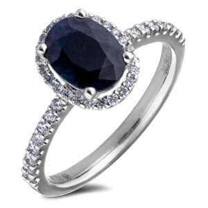 Sapphire & Diamonds Halo Ring in 18K White Gold