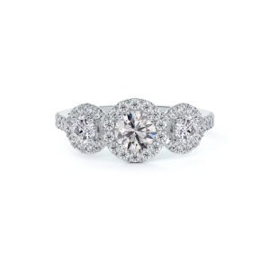 Trilogy Style De Beers Forevermark Diamond Halo Engagement Ring in 14K White Gold | 1.31 Carat TW
