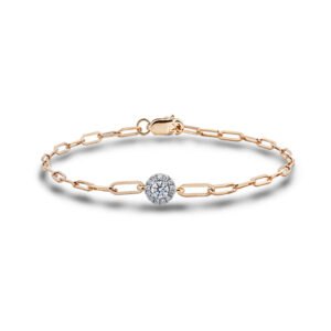 Halo Canadian Diamond Paperclip Chain Bracelet in Yellow Gold