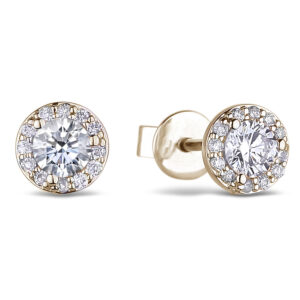 Canadian Diamond Halo Round Brilliant Stud Earrings in Yellow Gold