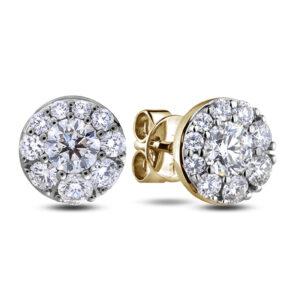 Canadian Diamond Halo Stud Earrings in Yellow Gold 1.00 Carat TW