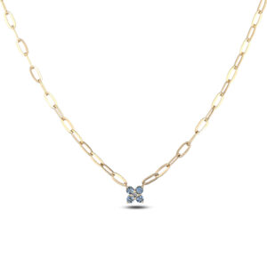 Aquamarine & Diamond Flower Pendant In Yellow Gold