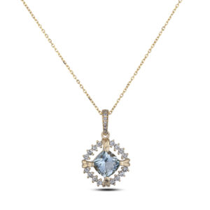 Aquamarine and Canadian Diamond Halo Pendant in Yellow Gold