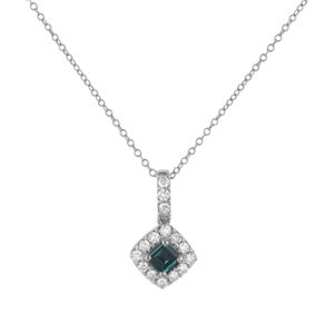 Square Color Changing Alexandrite And Canadian Diamond Halo Pendant In White Gold
