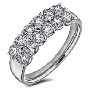 Canadian Diamond Double Row Anniversary Ring in White Gold 1.10 CTW