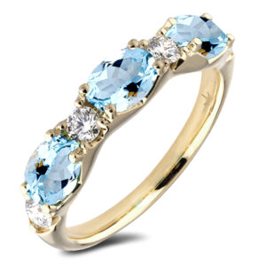 Oval Aquamarine and De Beers Forevermark Diamond Anniversary Ring in 18K Yellow Gold