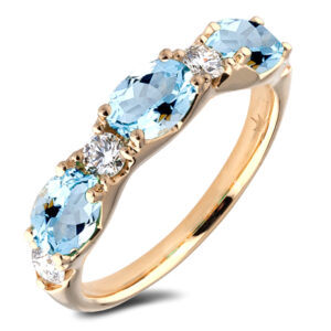 Oval Aquamarine and De Beers Forevermark Diamond Anniversary Ring in 18K Yellow Gold