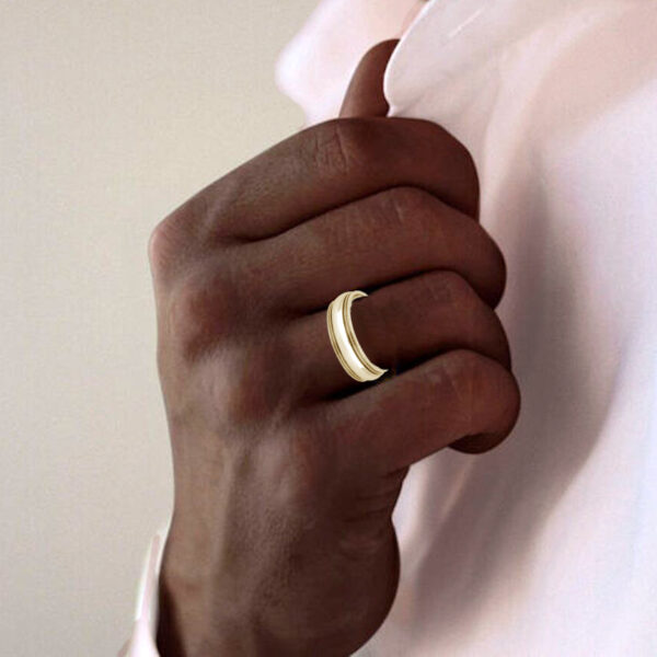 His & Her’s 6mm Brushed Inlay Wedding Band Ring In Yellow Gold