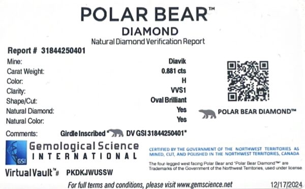 Oval Canadian Polar Bear and De Beers Forevermark Diamond Three Stone Ring in Platinum